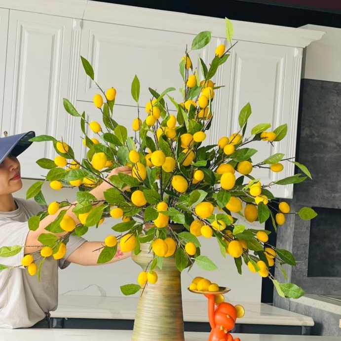 Cành chanh loại 1 thân mốc sần đẹp giống thật 99%, cành 6 quả cao 75cm, phù hợp trang trí nhà cửa_Hoàn hoa lụa