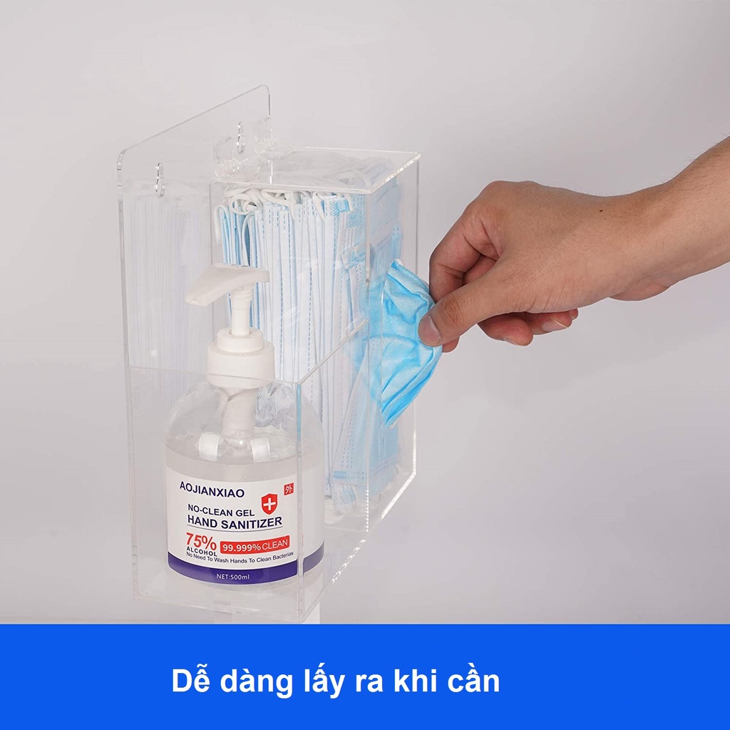 Hộp đựng khẩu trang và lọ sát khuẩn mica trong treo tường