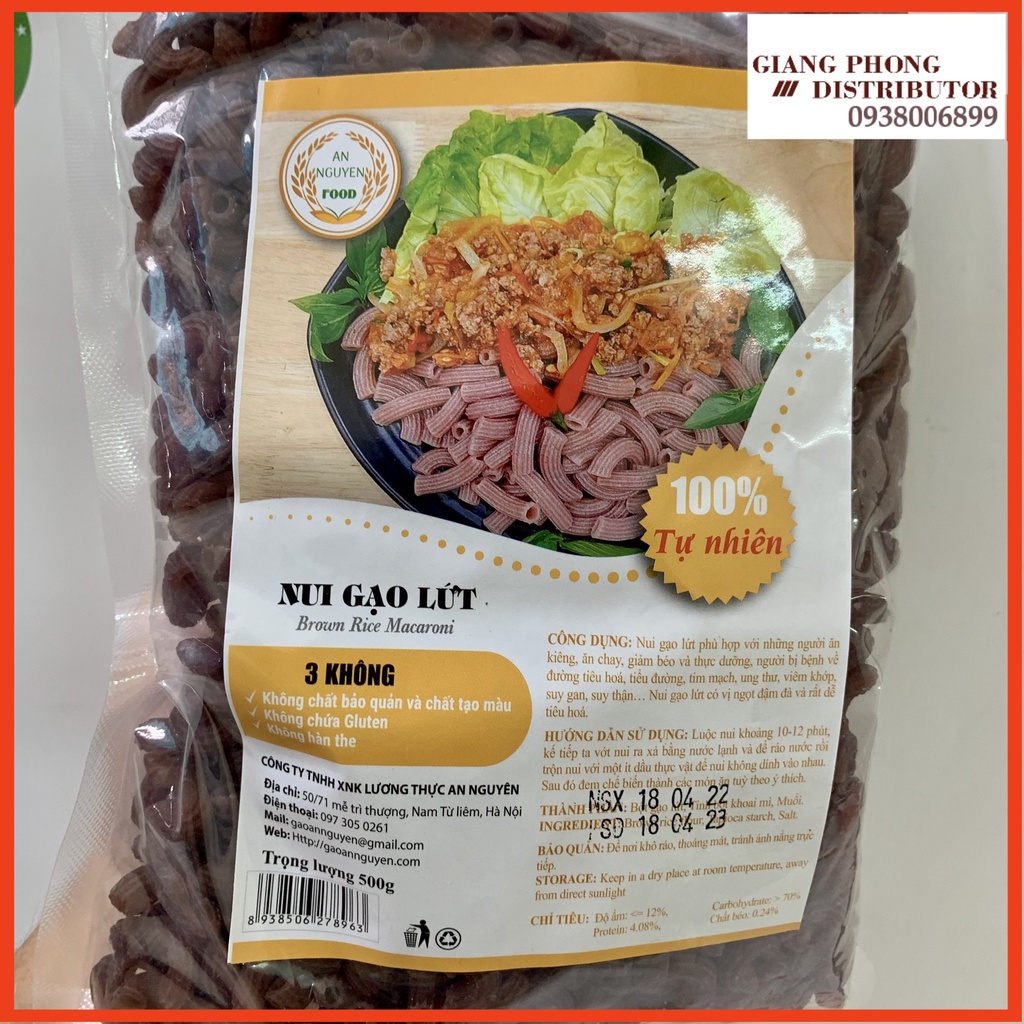 Nui gạo lứt An Nguyên 500g - Brown Rice Macaroni - 199% Tự nhiên