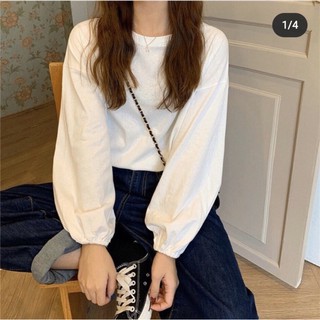 [Ảnh thật/Video]Áo pull cổ tròn tay bồng phong cách ulzzang