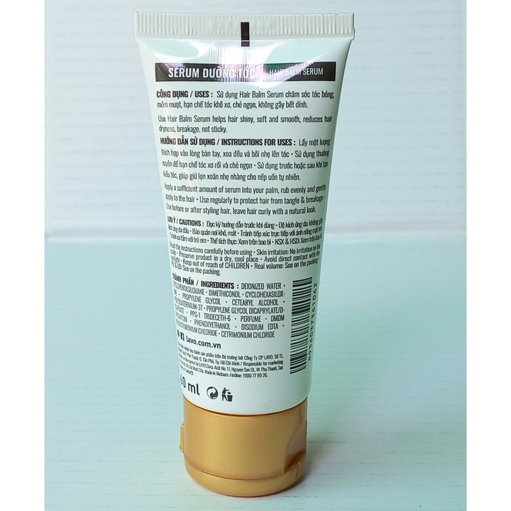 [60ml] Serum dưỡng tóc Lavox Nano Complex Hair Balm bảo vệ tóc chắc khỏe, bóng mượt chống Oxy hóa phục hồi khô xơ, chẻ