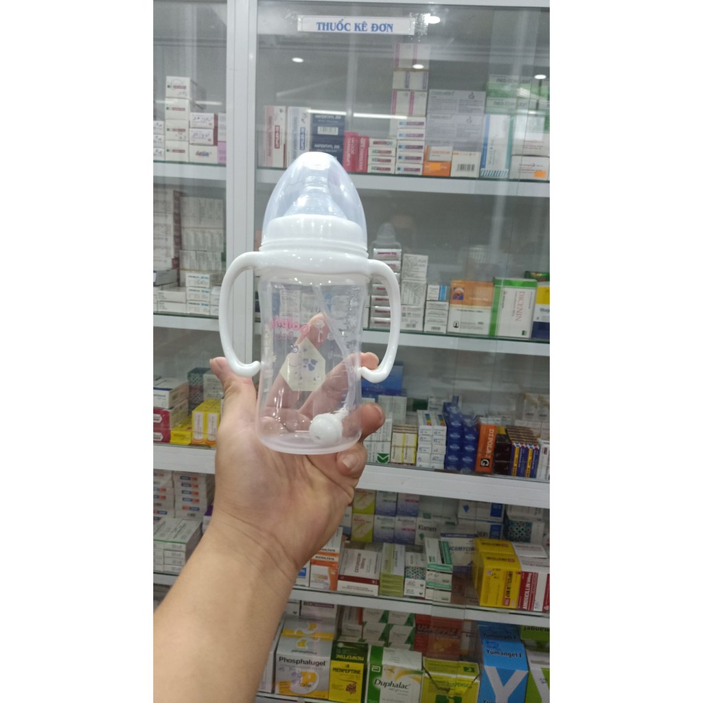 BÌNH SỮA DOLPHIN CỔ RỘNG 240ml CÓ ỐNG DẪN SỮA -TẶNG 01 BÀN CHẢI ĐÁNH RĂNG EM BÉ THÁI LAN