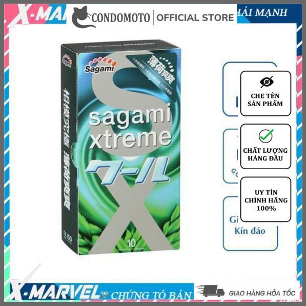 Bao cao su SIÊU MỎNG hương BẠC HÀ tăng KHOÁI CẢM kéo dài thời gian. Bcs Sagami Xtreme Spearmint