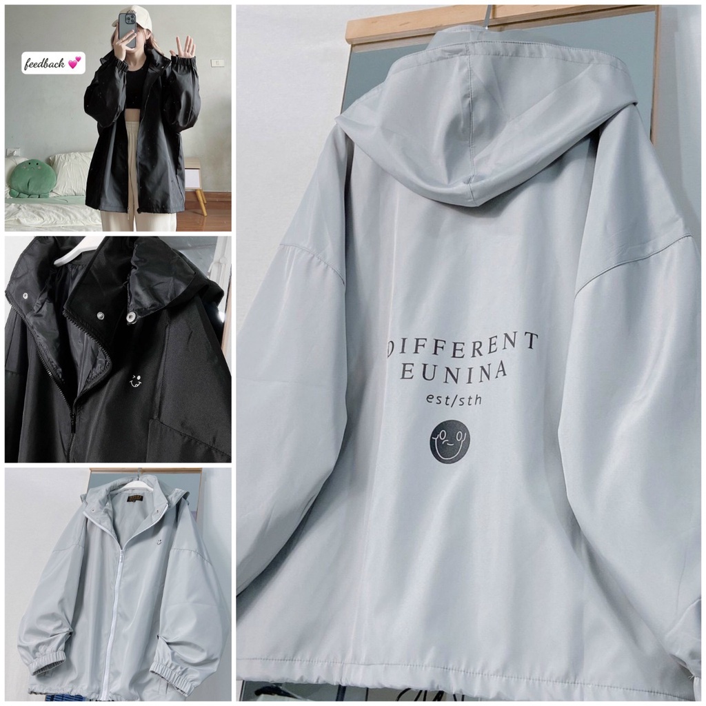 Áo Khoác dù Nón Rời Hình Mặt Cười 2 Lớp - Gió Nam Nữ Couple Unisex Hàn Quốc Đẹp -FREESHIP TREND - Kiểu Bomber Khóa Zip