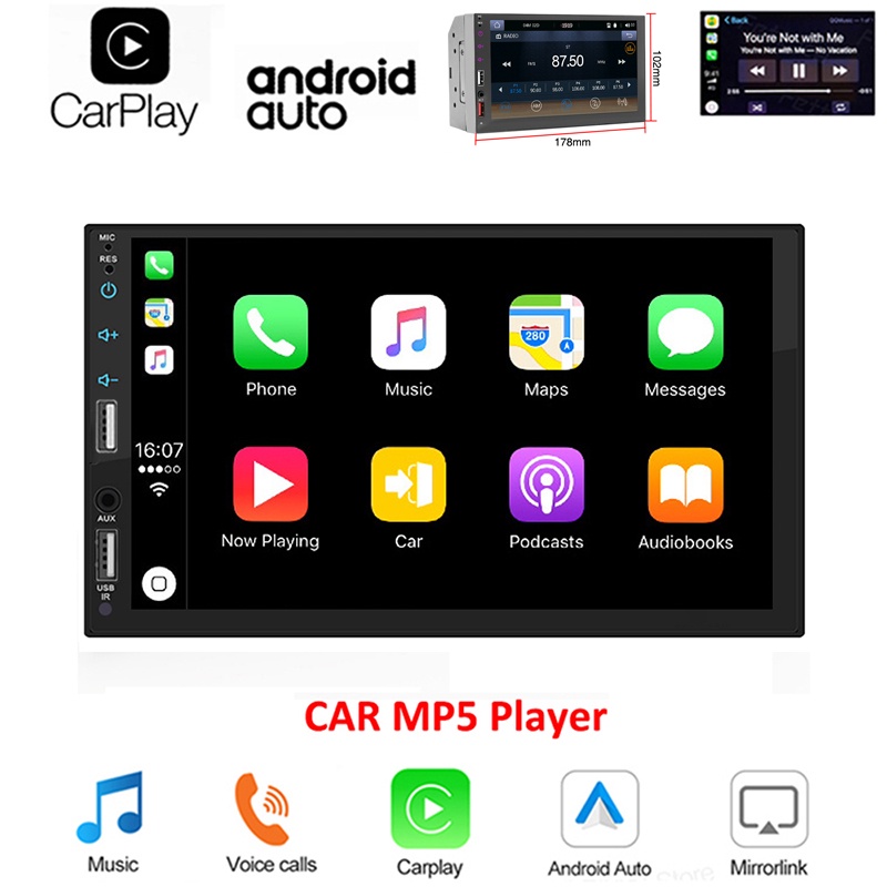 Máy Nghe Nhạc MP5 2 Din Bluetooth Android-Auto Màn Hình Cảm Ứng 7 Inch Cổng USB Kép Dành Cho Xe Hơi