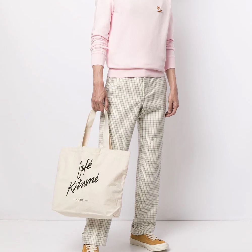 Túi Tote Vải Canvas Cafe kitsune Nữ phong cách Ulzzang Có Khóa Kéo chất liệu dày dặn