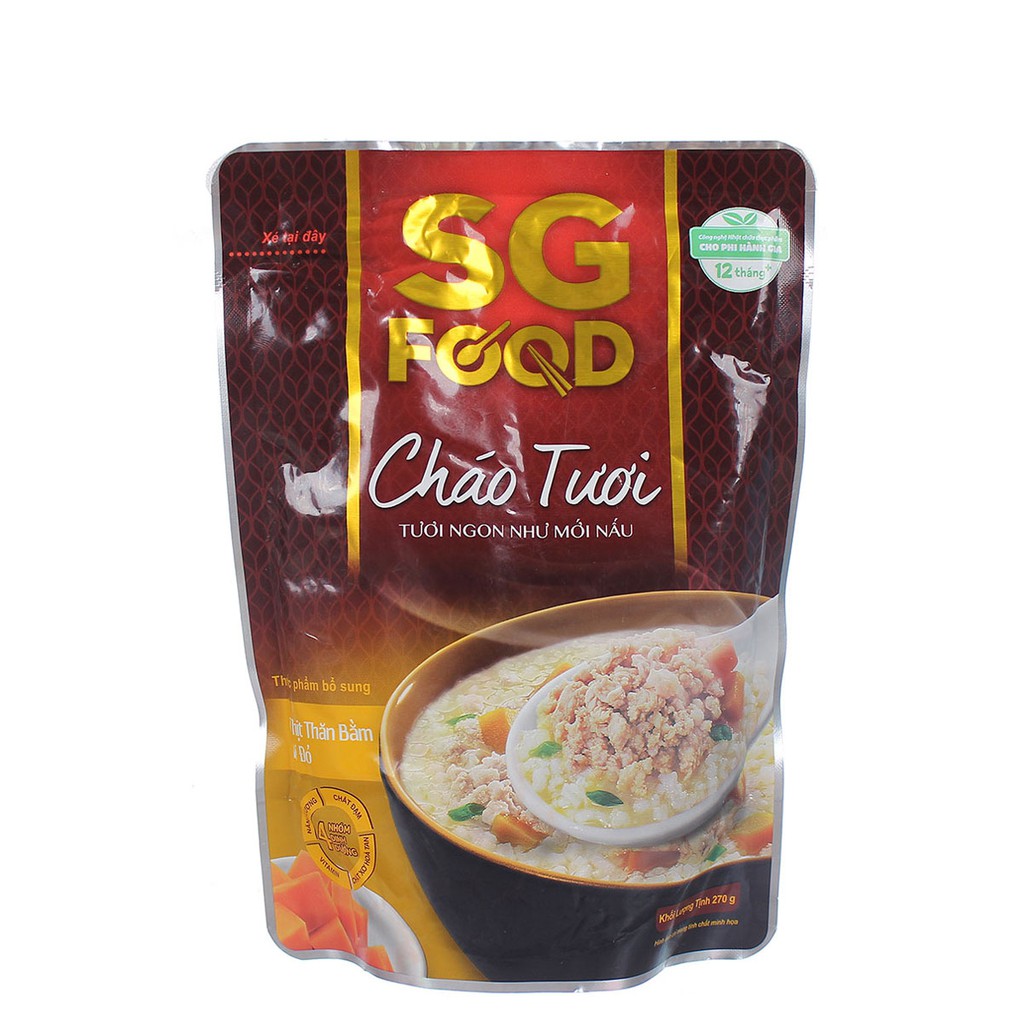 [CHÍNH HÃNG] Cháo Tươi SG Food Thịt Thăn Bằm & Bí Đỏ Gói 270g (Tươi ngon như mới nấu)