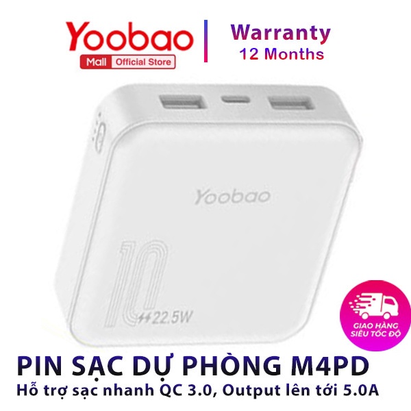 Pin sạc dự phòng Yoobao M4PD 10000mAh, sạc nhanh 20W, QC3.0