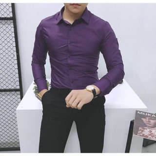 Combo 2 sản phẩm: 1 sơ mi tím đậm+ 1 quần âu đen