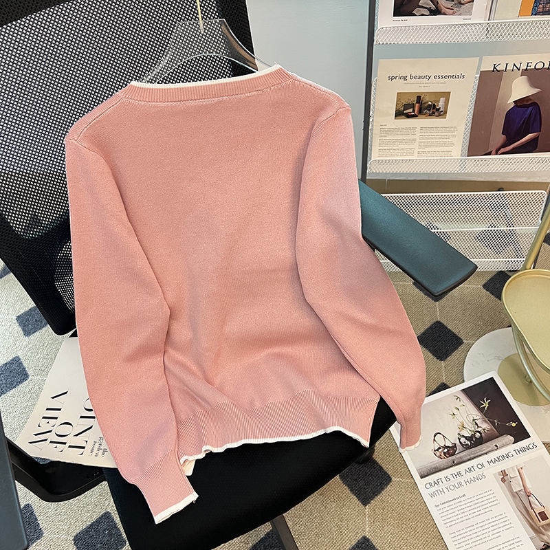 Áo Len Tay Dài Cổ Chữ V Giả Hai Lớp Phong Cách Hàn Quốc Thời Trang Thu Đông Cho Nữ