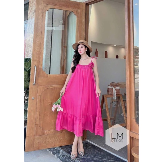 Váy maxi 2 dây cài hoa