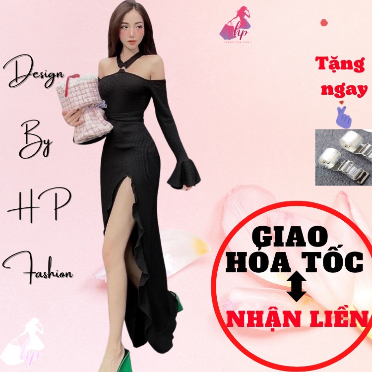 Đầm body xẻ tà, váy yếm tay loa dáng dài sang chảnh tôn dáng kiểu hàn quốc cực sang chảnh mã VD302