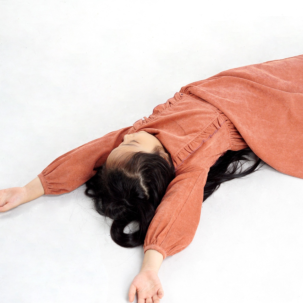 Váy bé gái SAYME đầm nhung tăm dáng xòe bèo nhún Feminist GCDR0023-24