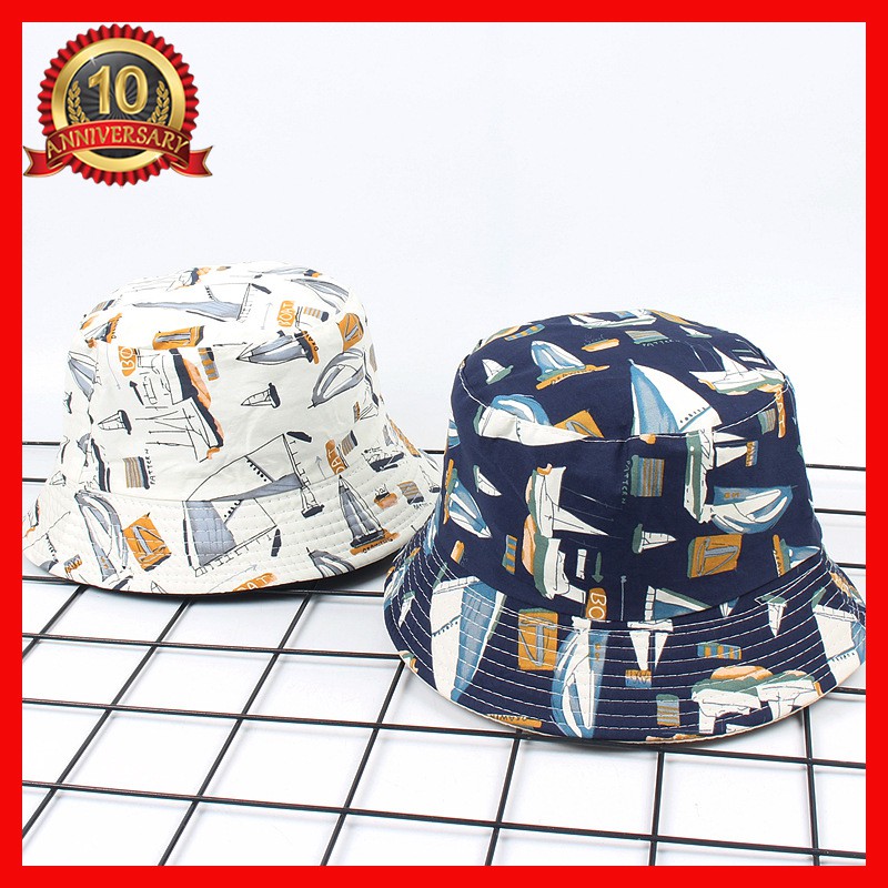 Mũ Ngư Dân, Nón Bucket 2 Mặt Nam Nữ Thuyền Buồm Ra Khơi Độc Lạ, Nón Vành Tròn Chất Lượng Cao