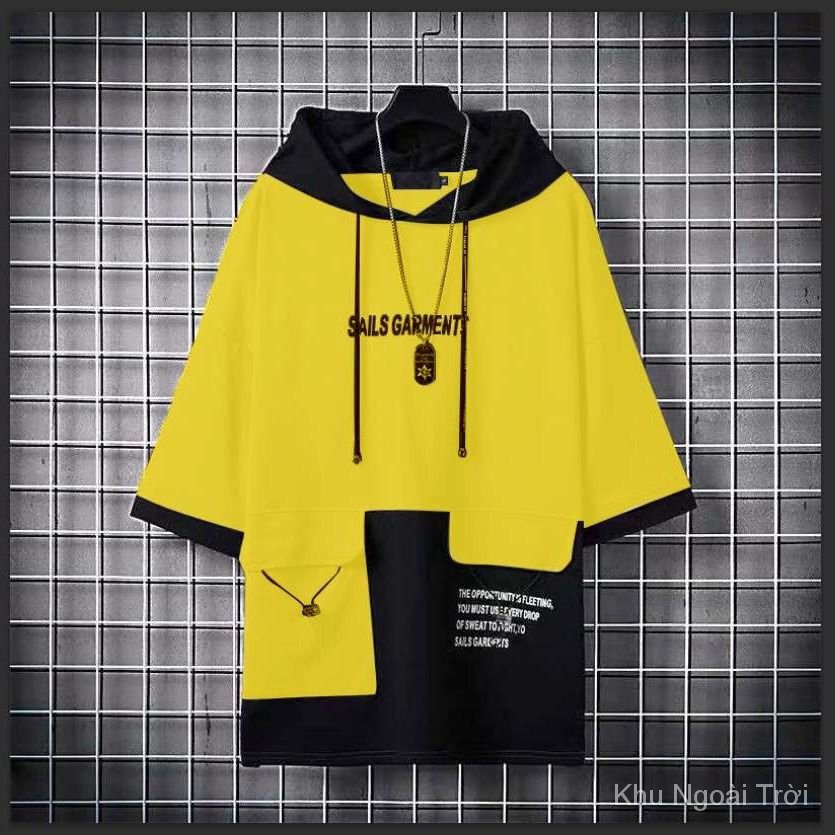 Áo thun unisex hoodie tay ngắn dáng rộng phong cách Hàn Quốc thời trang mùa hè 2022 cho nam và nữ