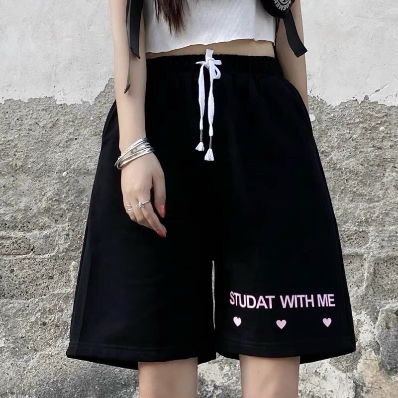 Quần Đùi Nam Nữ Unisex Trái Tim Hồng