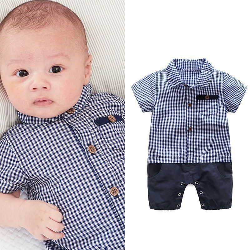 Jumpsuit kiểu sơ mi caro dễ thương cho bé