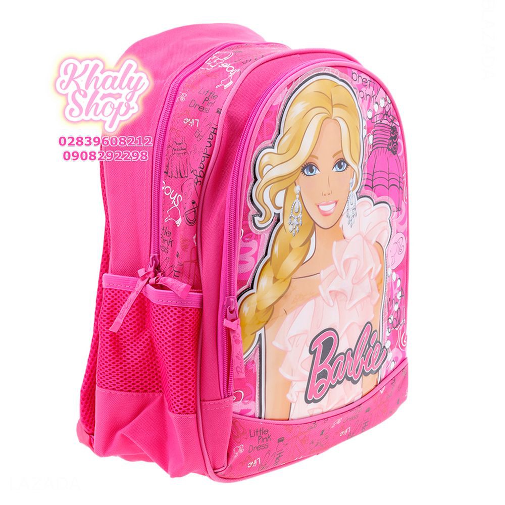 Balo trẻ em 15'' hình Barbie màu hồng đậm dành cho học sinh ,bé gái - BLBA15H (30x12x38cm)