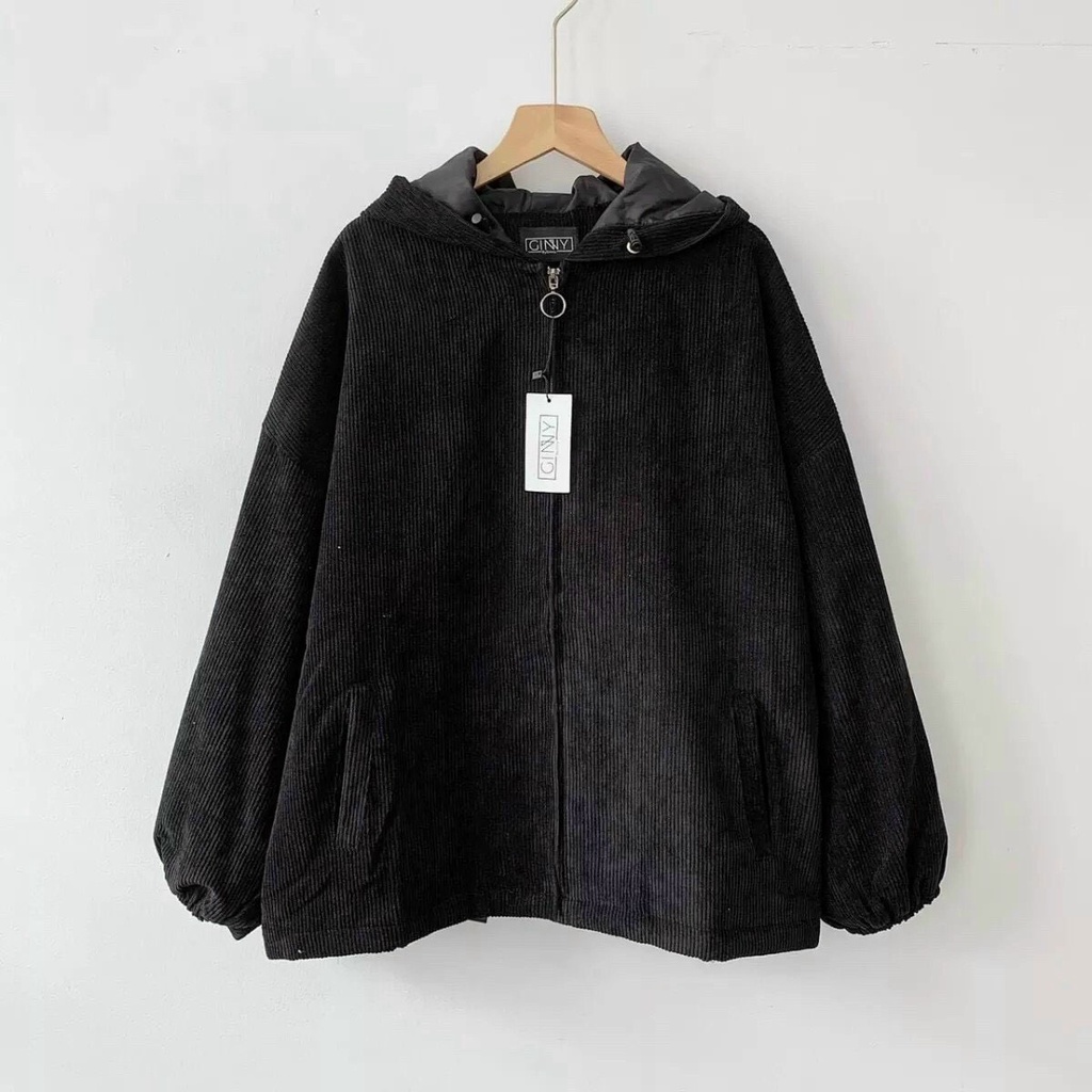 Áo khoác nhung tăm có nón form rộng – Áo khoác nhung tăm oversize phong cách hàn quốc – AKNT/nontron -Minastore