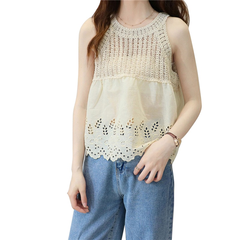 Áo Dệt Kim Sát Nách Cổ Tròn Thời Trang Mùa Hè Cho Nữ