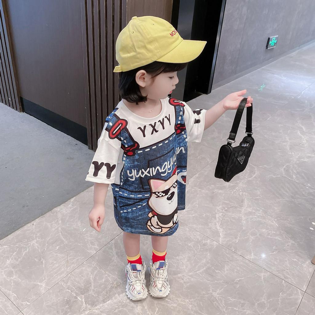 Đầm Thun Ngắn Tay In Hoạt Hình Phong Cách Hàn Quốc Thời Trang Mùa Hè 2021 Dành Cho Bé Gái