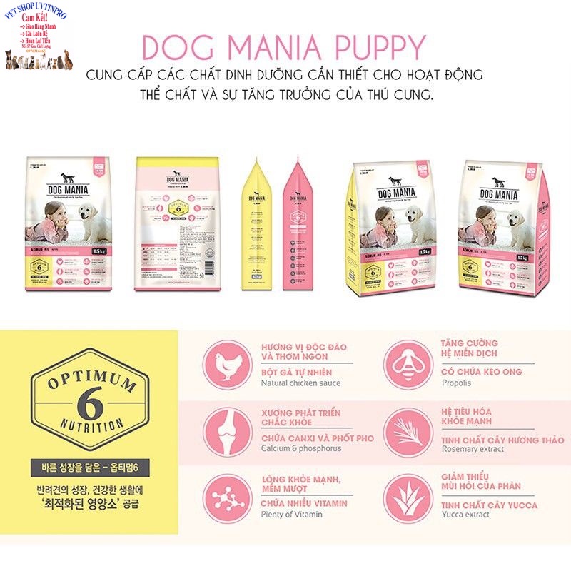 Thức ăn hạt cho Chó DOG MANIA PUPPY Gói 1.5kg Bổ sung dinh dưỡng hoàn chỉnh cho Chó con Xuất xứ từ Hàn quốc