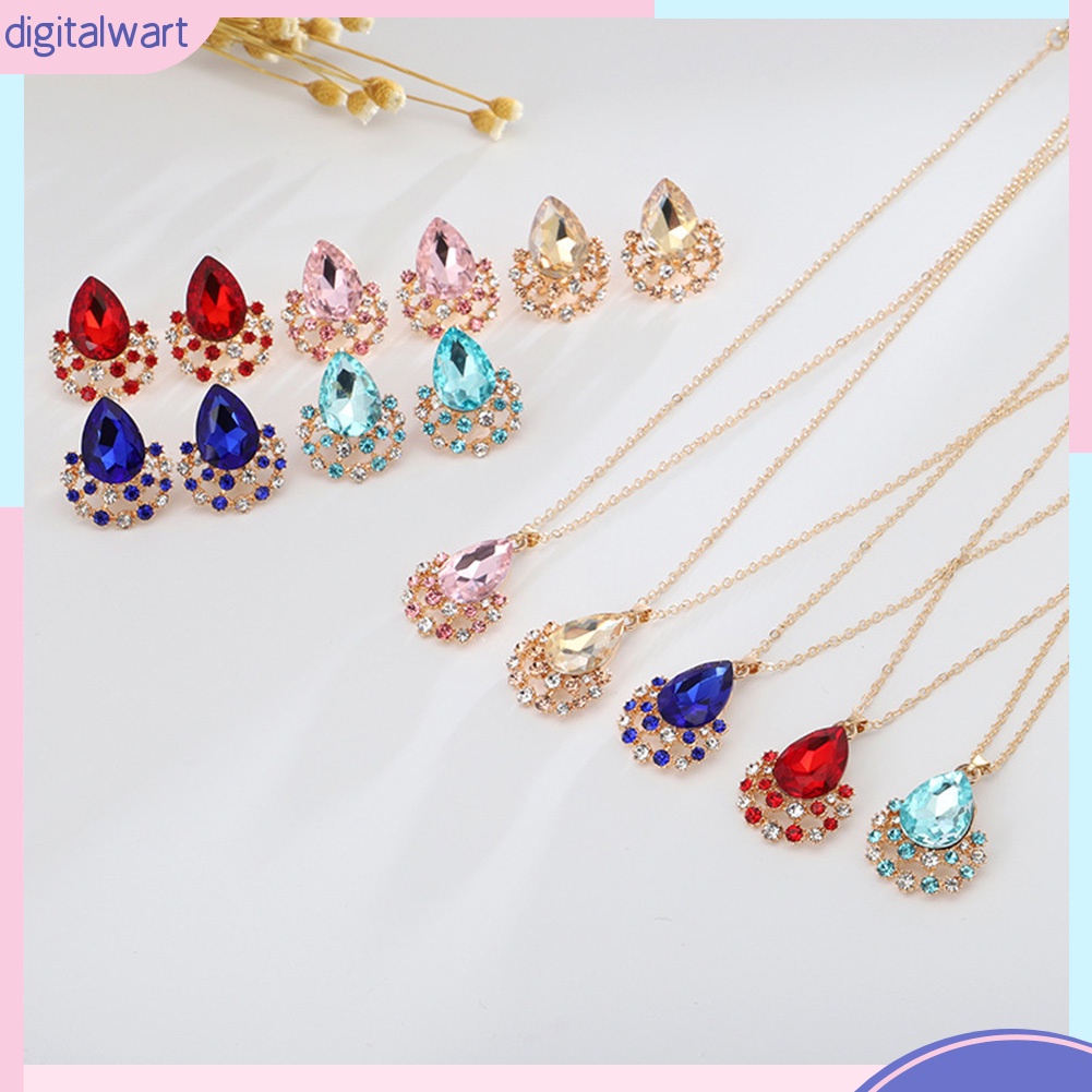 Set 3 Vòng cổ / Bông Tai Đính Đá Hình Giọt Nước