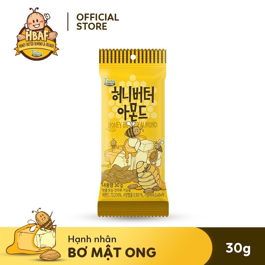 Hạnh nhân tẩm vị Bơ Mật Ong Tom's Farm - Gói 30g