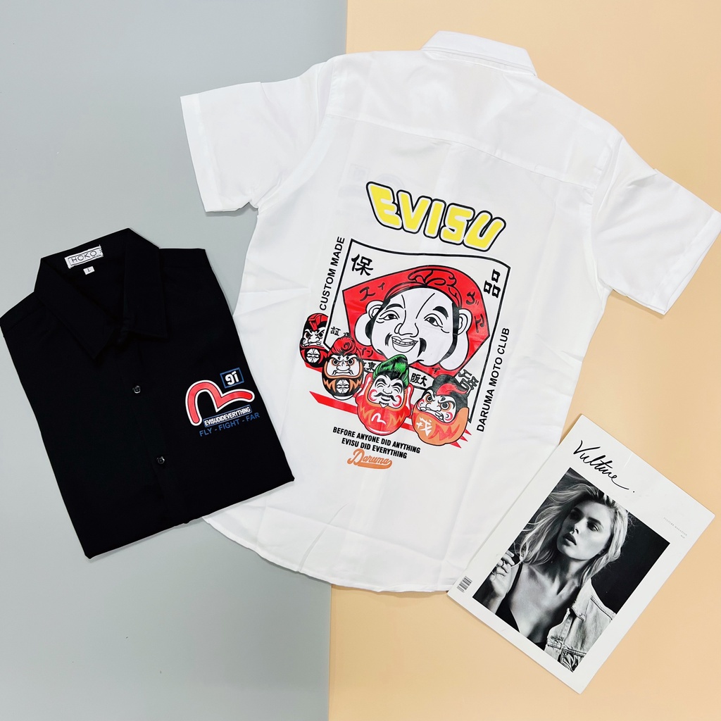 Áo Sơ Mi Nam Tay Ngắn Màu Trắng Đen In Hình Envisu Cam Kết Hàng Chuẩn Như Hình