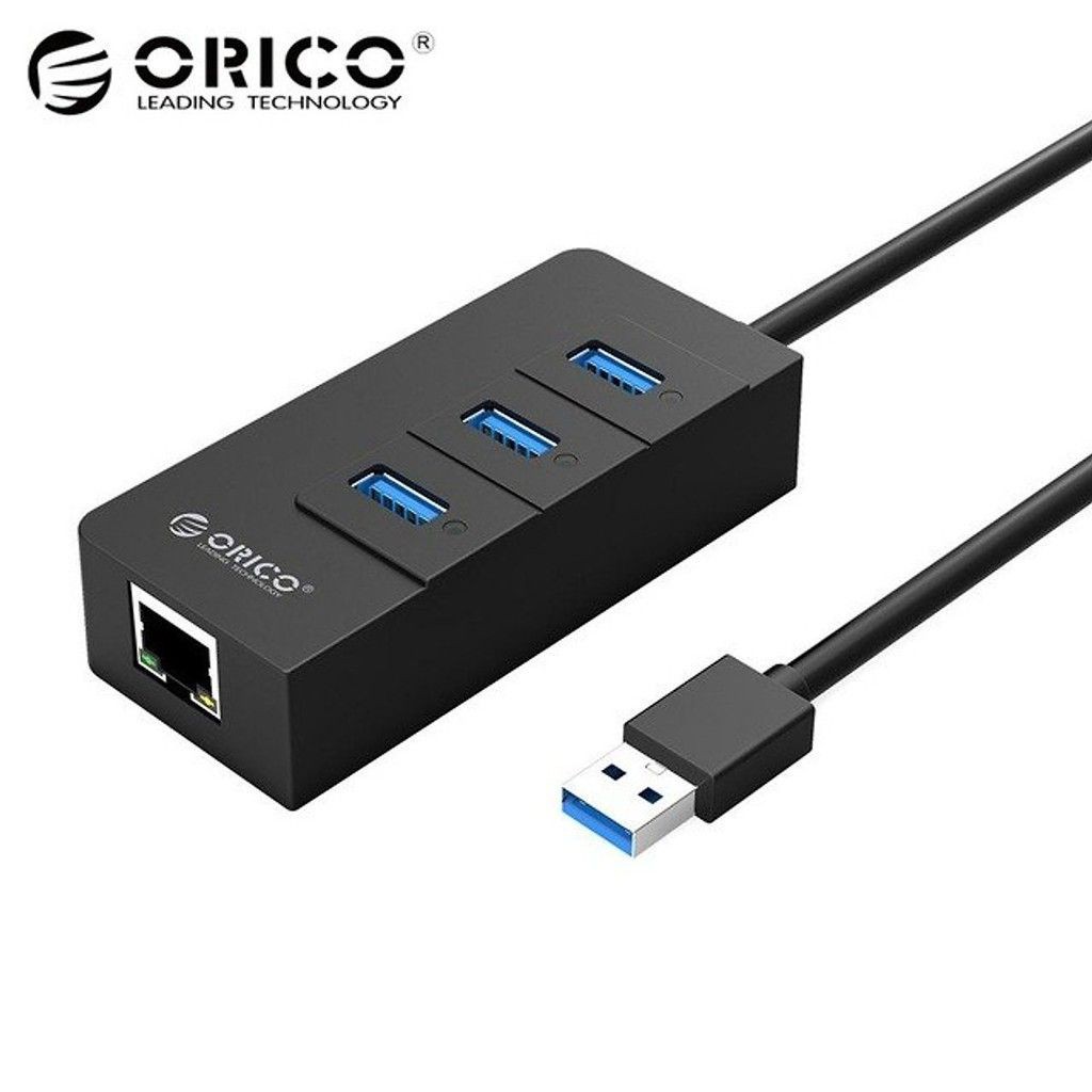 Bộ chia USB HUB 3 cổng USB 3.0 tích hợp cổng Lan Gigabit Orico HR01-U3 - Hàng Chính Hãng bảo hành 12 tháng