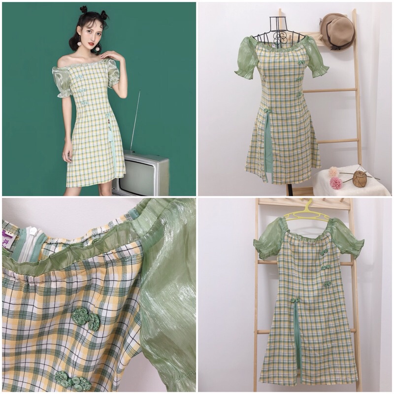 Sườn xám caro Trung Hoa trending dưới 68 kg