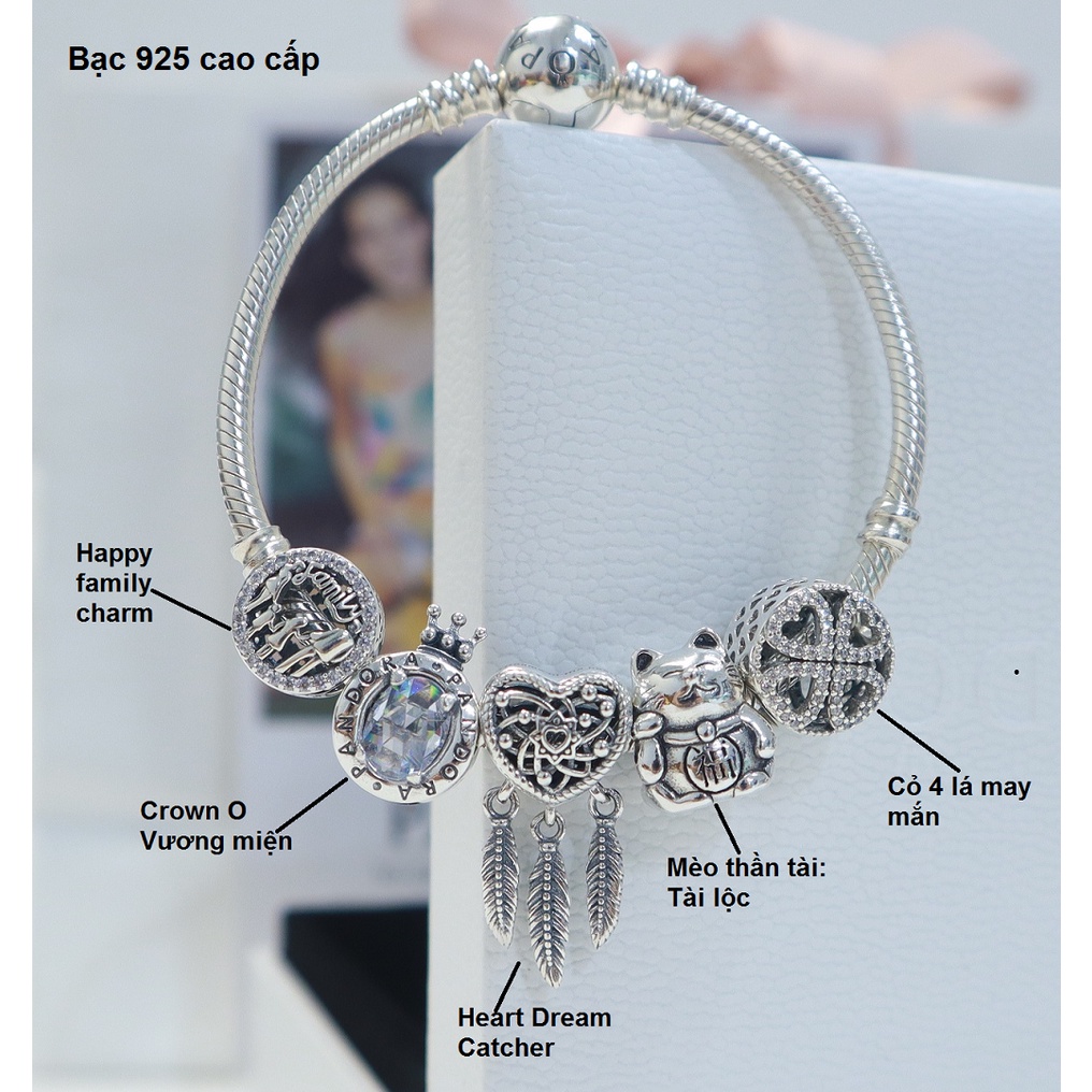 Vòng charm bạc 925 cao cấp- GIA ĐÌNH- SỰ NGHIỆP- TÀI LỘC- MAY MẮN- Trang sức bạc Venus