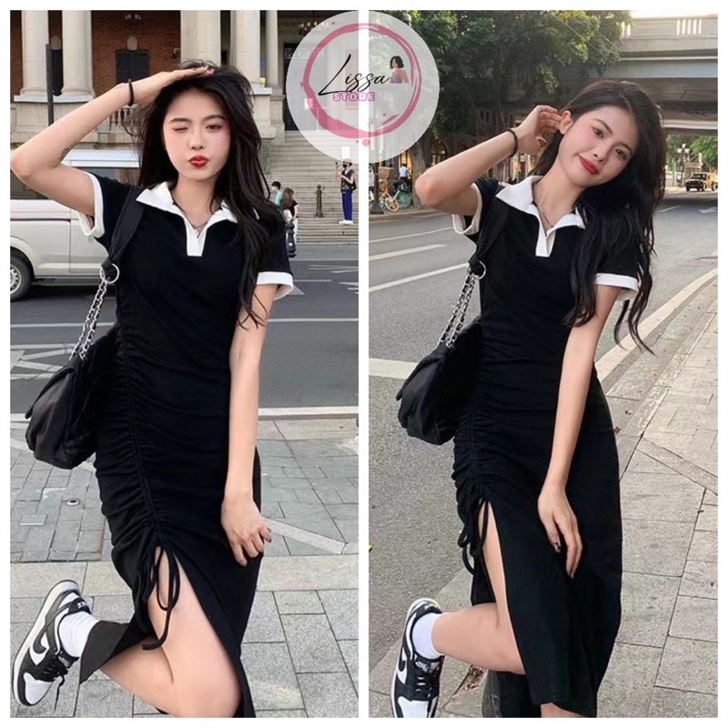 Đầm body đầm ôm thun ôm cổ sơ mi năng động cá tính khoe chân dài xinh xắn (Giá sỉ) Lissa 023