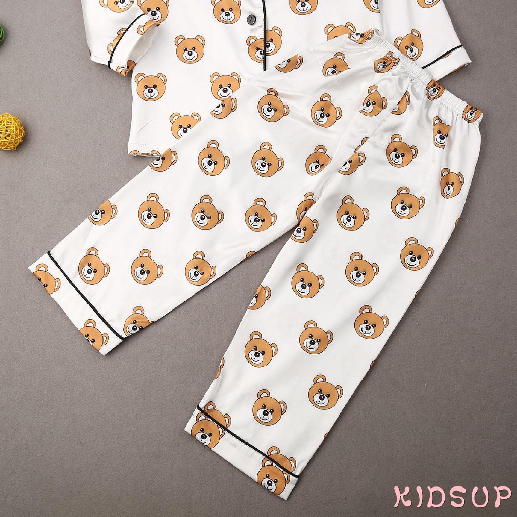 Bộ đồ ngủ dài tay bằng lụa satin xinh xắn cho bé