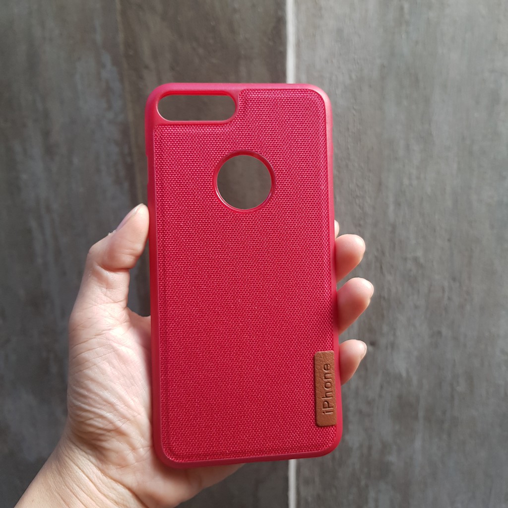 Ốp lưng Iphone 7 plus vải viền nhựa đỏ