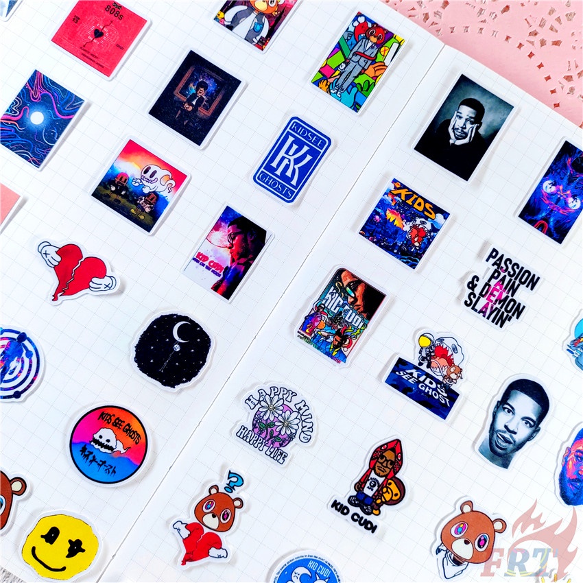 ★★★ Sticker Dán Mini Cudi &amp; Kanye West Q-1 ★★★ 48 Miếng Dán Decal Thời Trang Trang Trí Album