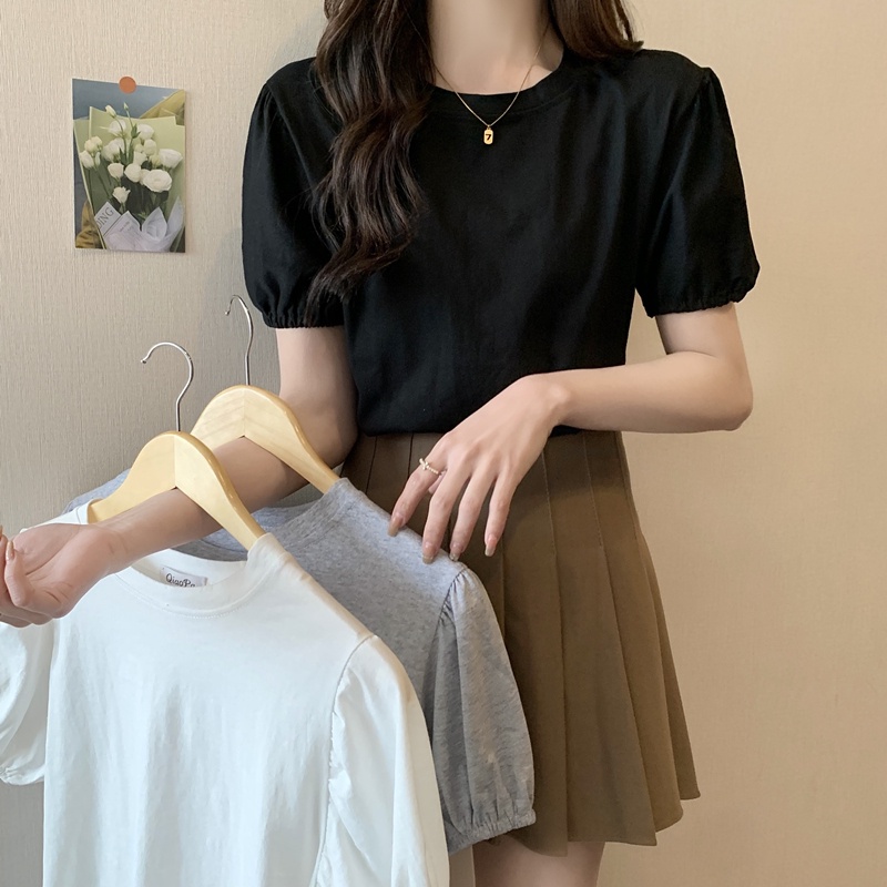 SUXI Áo Thun Tay Ngắn Phồng Màu Sắc Đơn Giản Thời Trang Mùa Hè