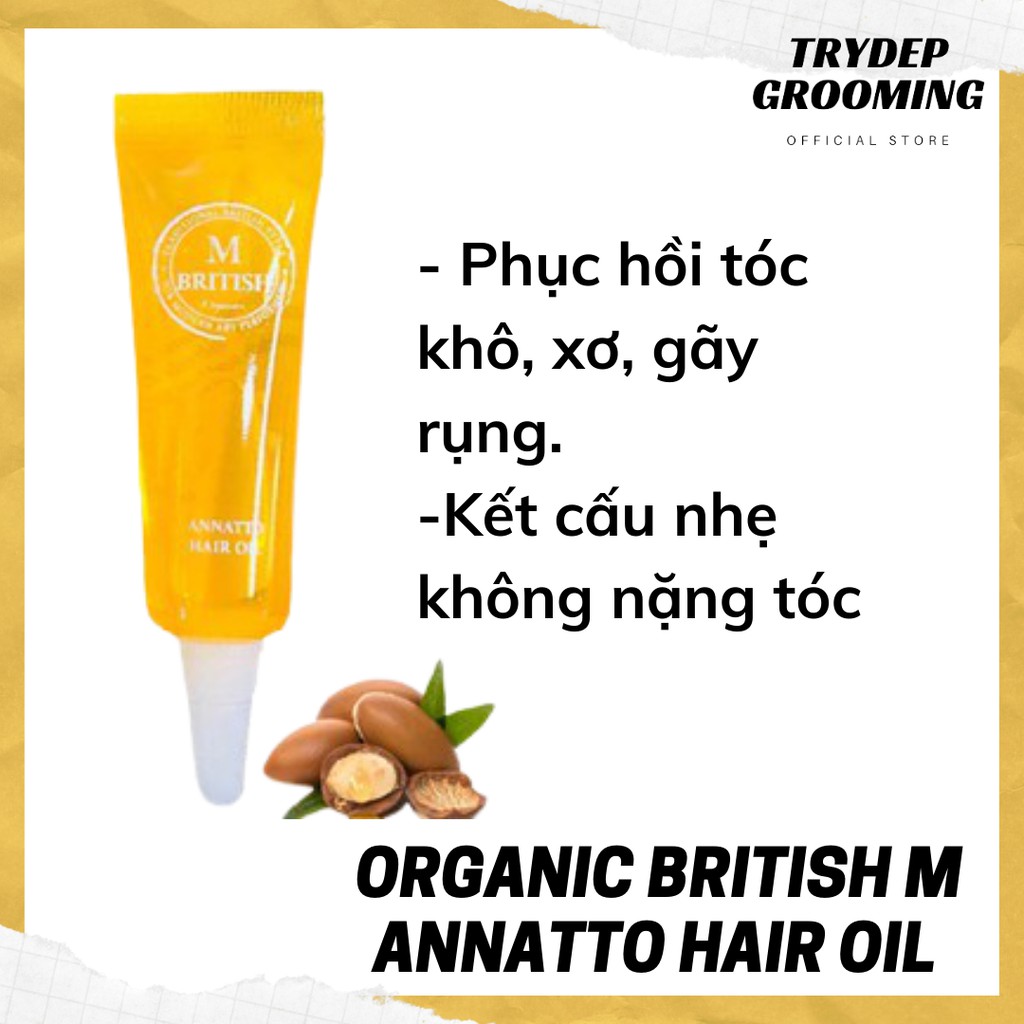 Dầu dưỡng tóc cao cấp Organic BRITISH M Annatto Hair Oil phục hồi tóc hư tổn 7ml