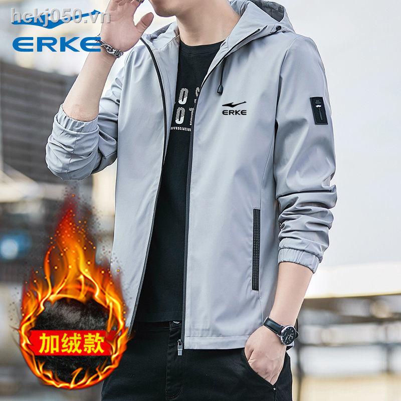 ☂☃Hongxing Erke Jacket Nam Fall 2021 Mới ngoài trời Kích thước lớn Lỏng Áo khoác có mũ trùm đầu không thấm nước chống gió