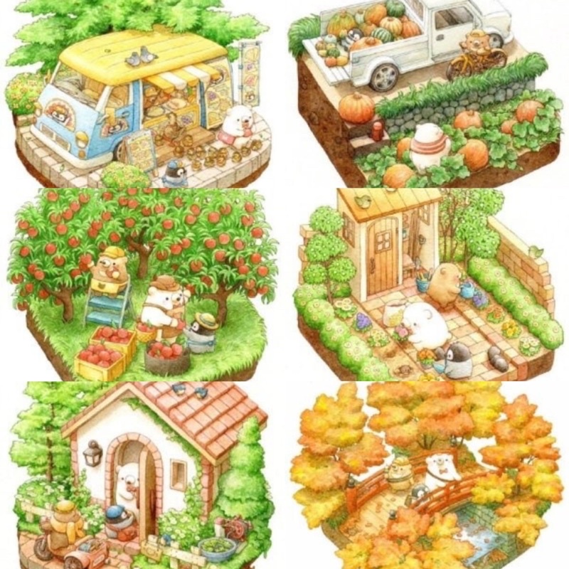 Bộ tranh đính đá 5D tự làm họa tiết hình gấu dễ thương size 30*30cm