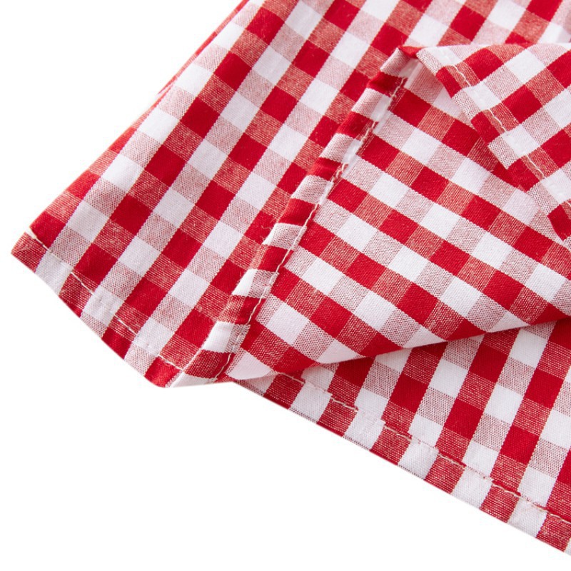 Áo cotton tay dài cổ sen kẻ ca rô xinh xắn cho bé gái
