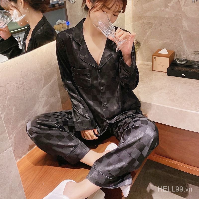 Korean Style Spring and Autumn New Model Korean Style Women's Long Sleeve Wide Sleeve Silk Silk Pajamas Set | BigBuy360 - bigbuy360.vn