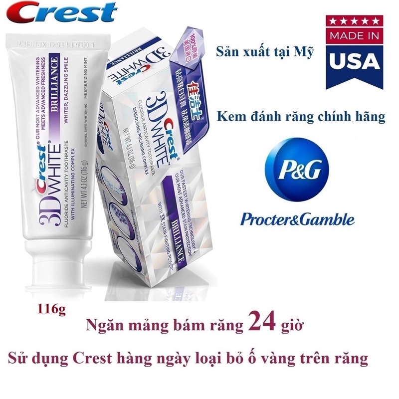 Kem đánh răng Crest - Hàng nhập khẩu chính hãng, có sẵn.