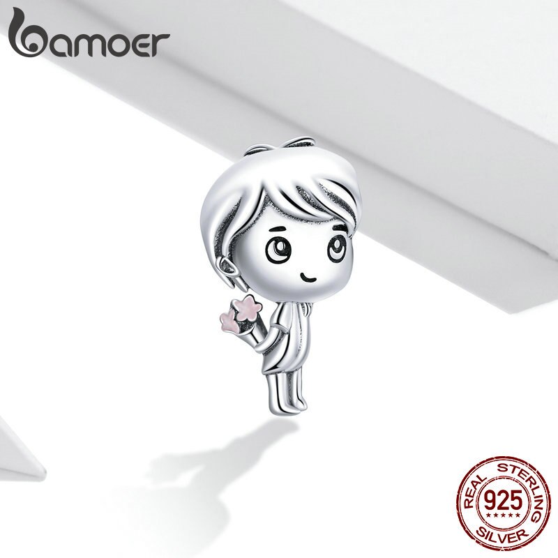 Phụ kiện vòng tay Bamoer BSC399 bằng bạc 925 thật hình bé trai/bé gái nguyên gốc 3mm DIY