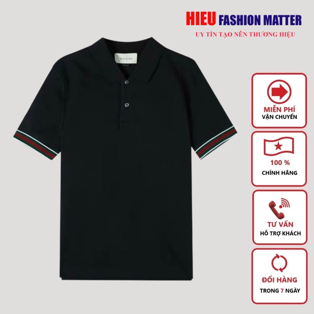Áo Polo Nam Nữ ⚡ L.I.K.E A.U.T.H.E.N.T.I.C ⚡ Áo polo Gucci check tay On Web Basic full Shopping Tag MLN