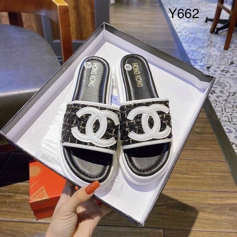 Dép lê nữ bánh mỳ quai ngang chữ x phối dạ 2 màu đen trắng