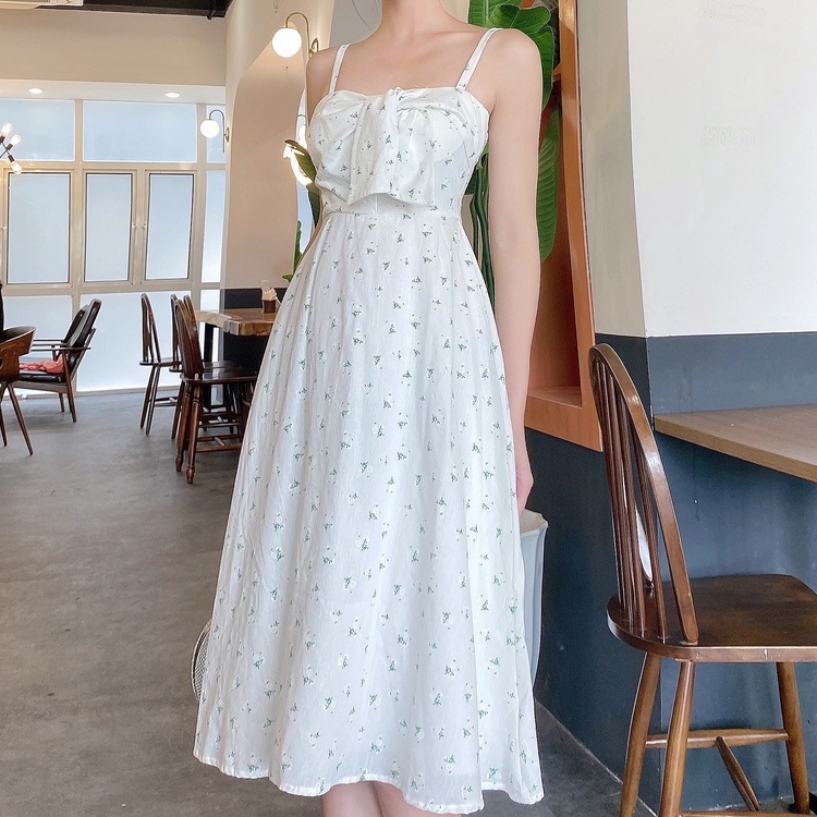 Váy 2 dây hoa ngực nơ V385 KYMIE