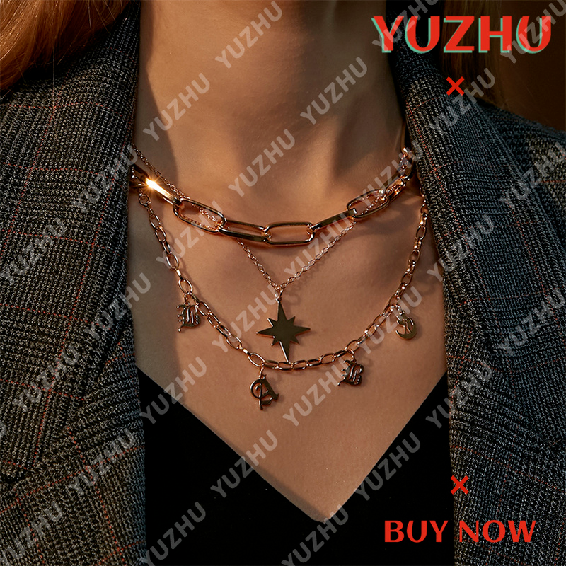 Dây chuyền nhiều lớp mặt dây hình chữ cái thời trang cá tính cho nữ