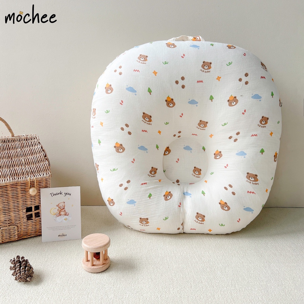 Gối Chống Trào Ngược Muslin MOCHEE VIỆT NAM Mềm Mại, Thoáng Khí, An Toàn Cho Bé