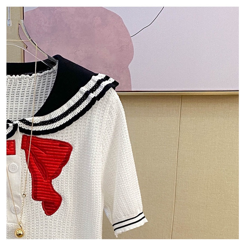 Áo Sweater Tay Ngắn Cổ Thủy Thủ Thắt Nơ Thời Trang Mùa Hè Cho Nữ